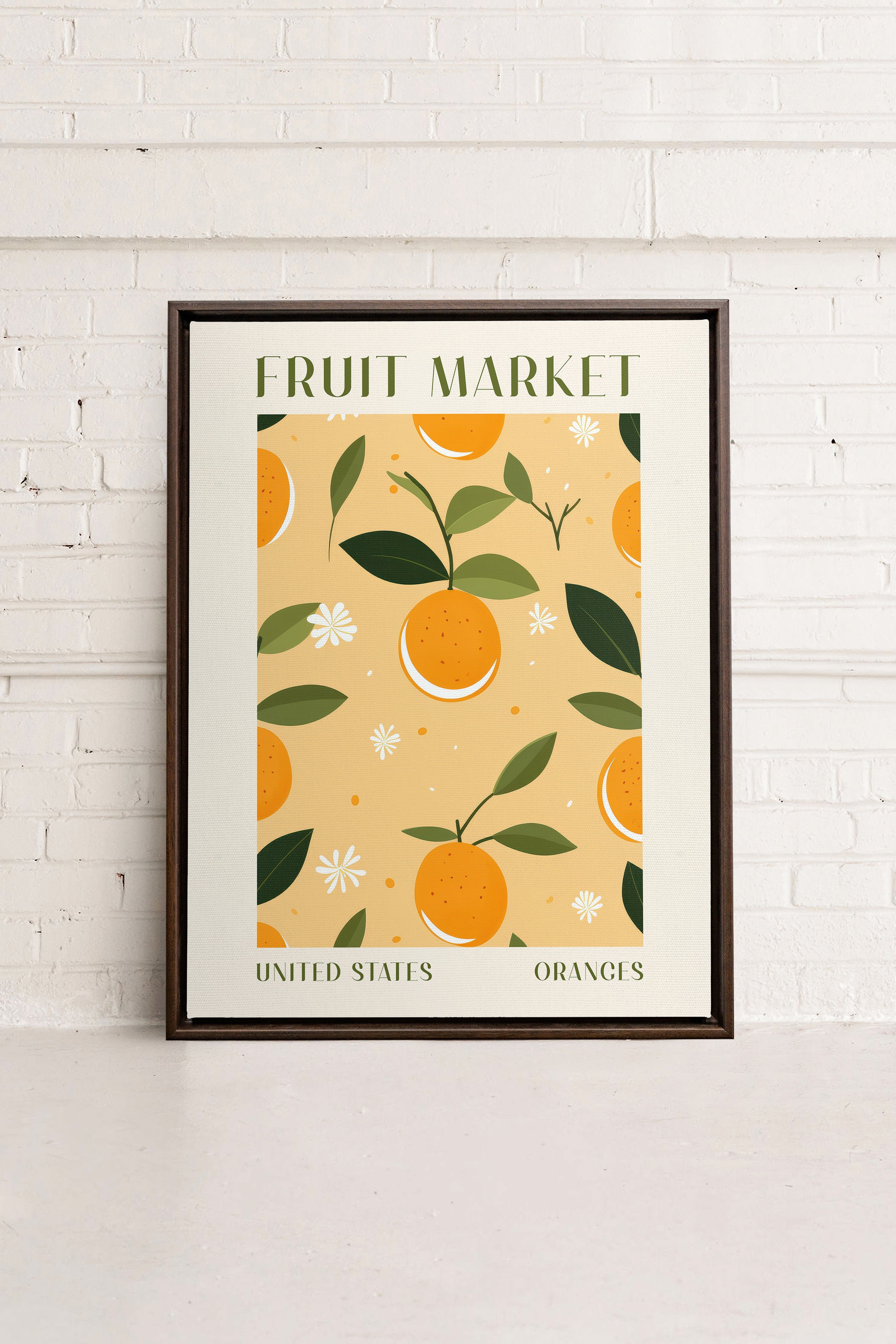 OLEKA CANVAS - ORANGE TANGO, Oeuvre sur toile étirée, encadré Brun Noyer