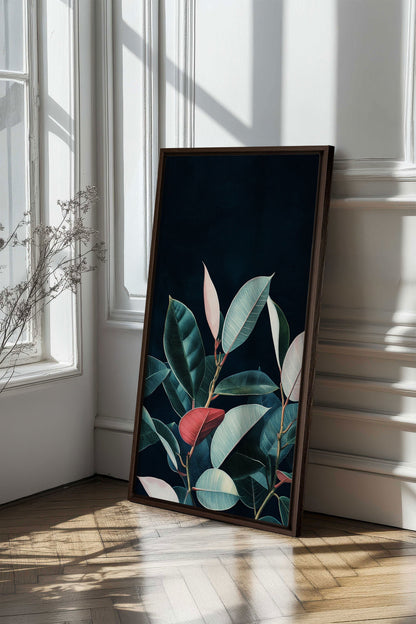 OLEKA CANVAS - FEUILLAGE NOCTURNE, Oeuvre sur toile étirée, encadré Brun Noyer