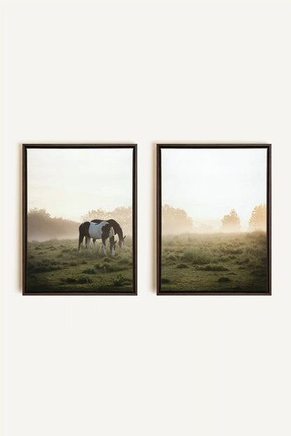PASTURELIGHT DUO, 2 Works on stretched canvas, framed Walnut Brown