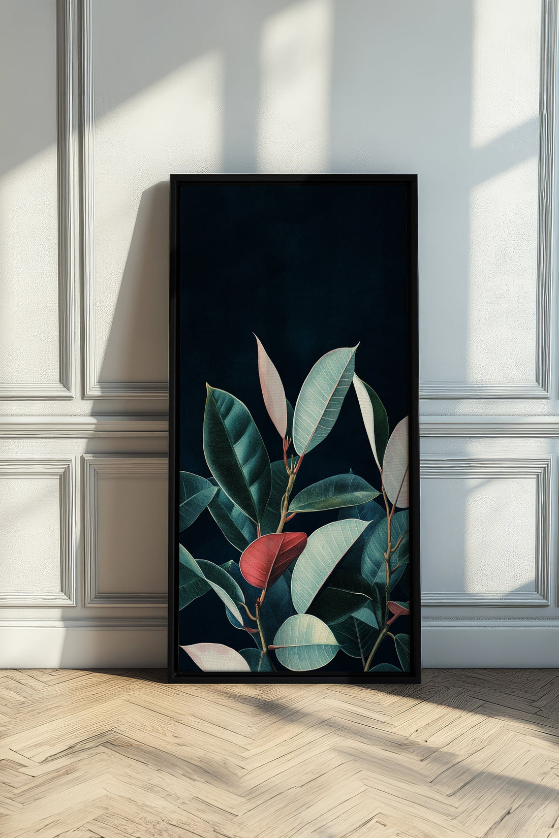 OLEKA CANVAS - FEUILLAGE NOCTURNE, Oeuvre sur toile étirée, encadré Noir