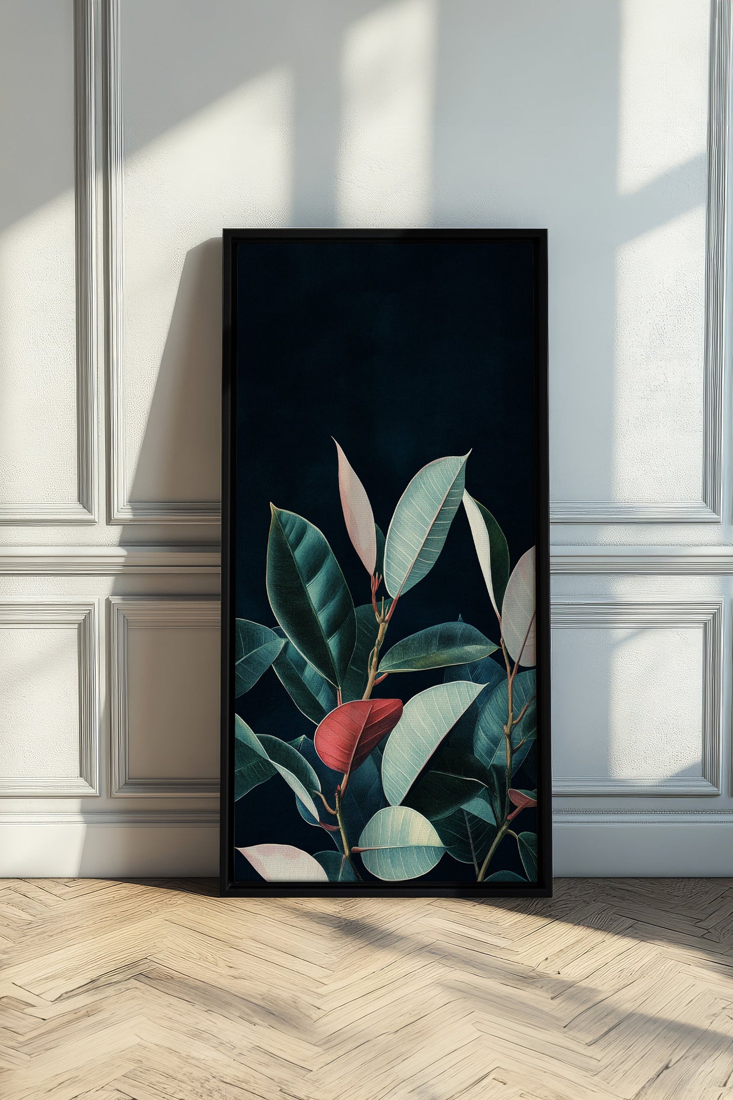 OLEKA CANVAS - FEUILLAGE NOCTURNE, Oeuvre sur toile étirée, encadré Noir