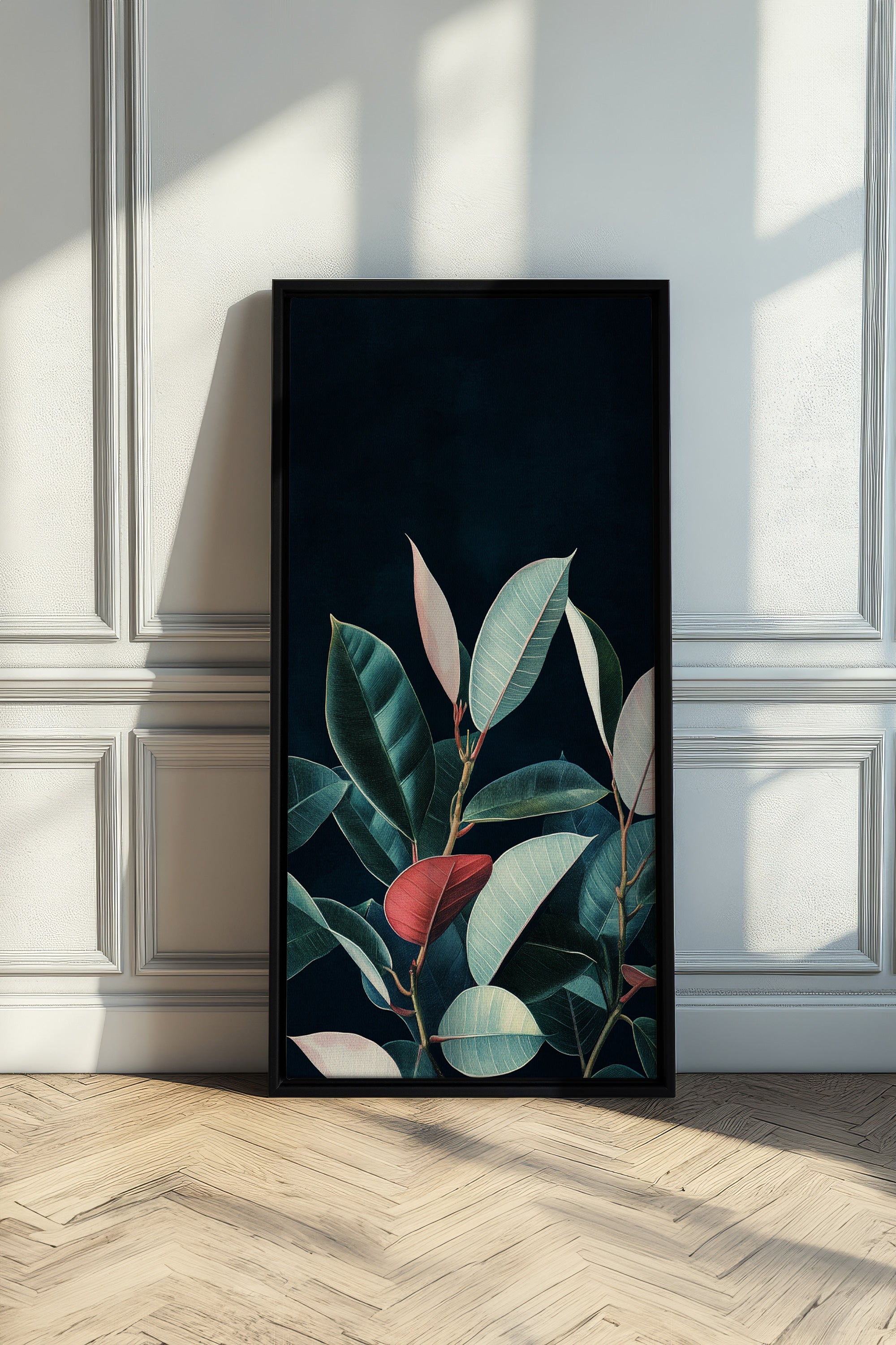 OLEKA CANVAS - FEUILLAGE NOCTURNE, Oeuvre sur toile étirée, encadré Noir