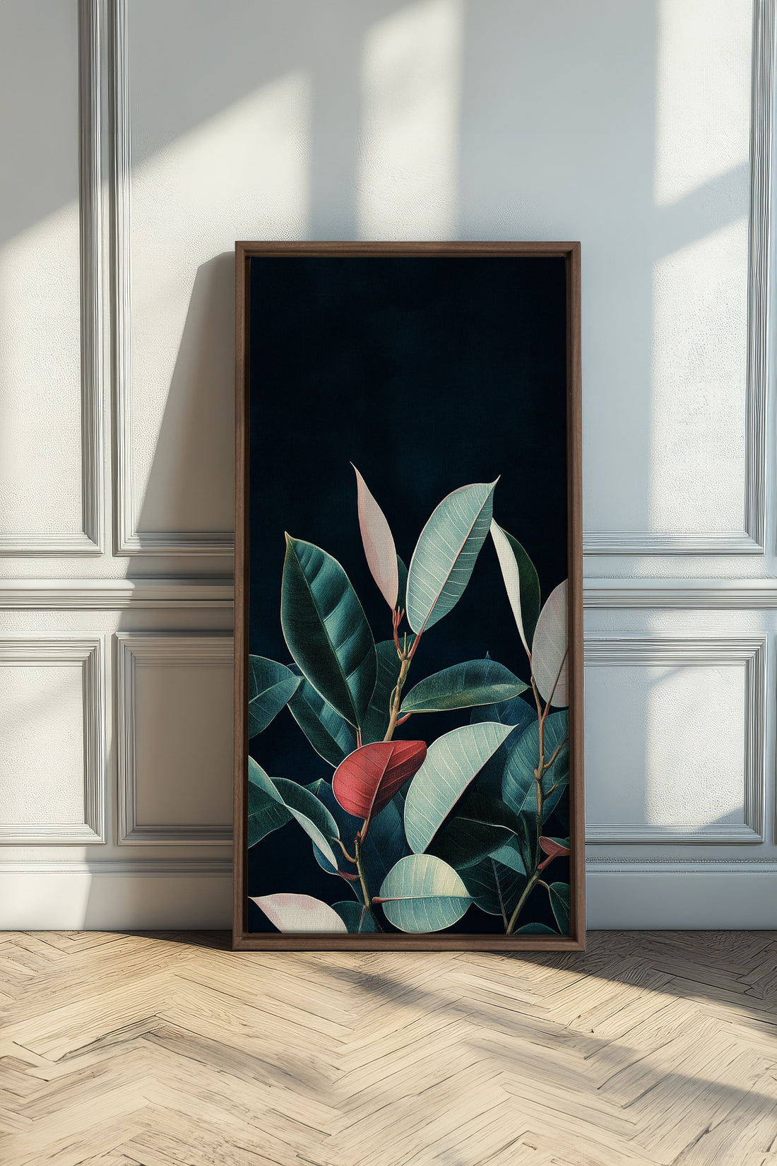 OLEKA CANVAS - FEUILLAGE NOCTURNE, Oeuvre sur toile étirée, encadré Brun Chêne