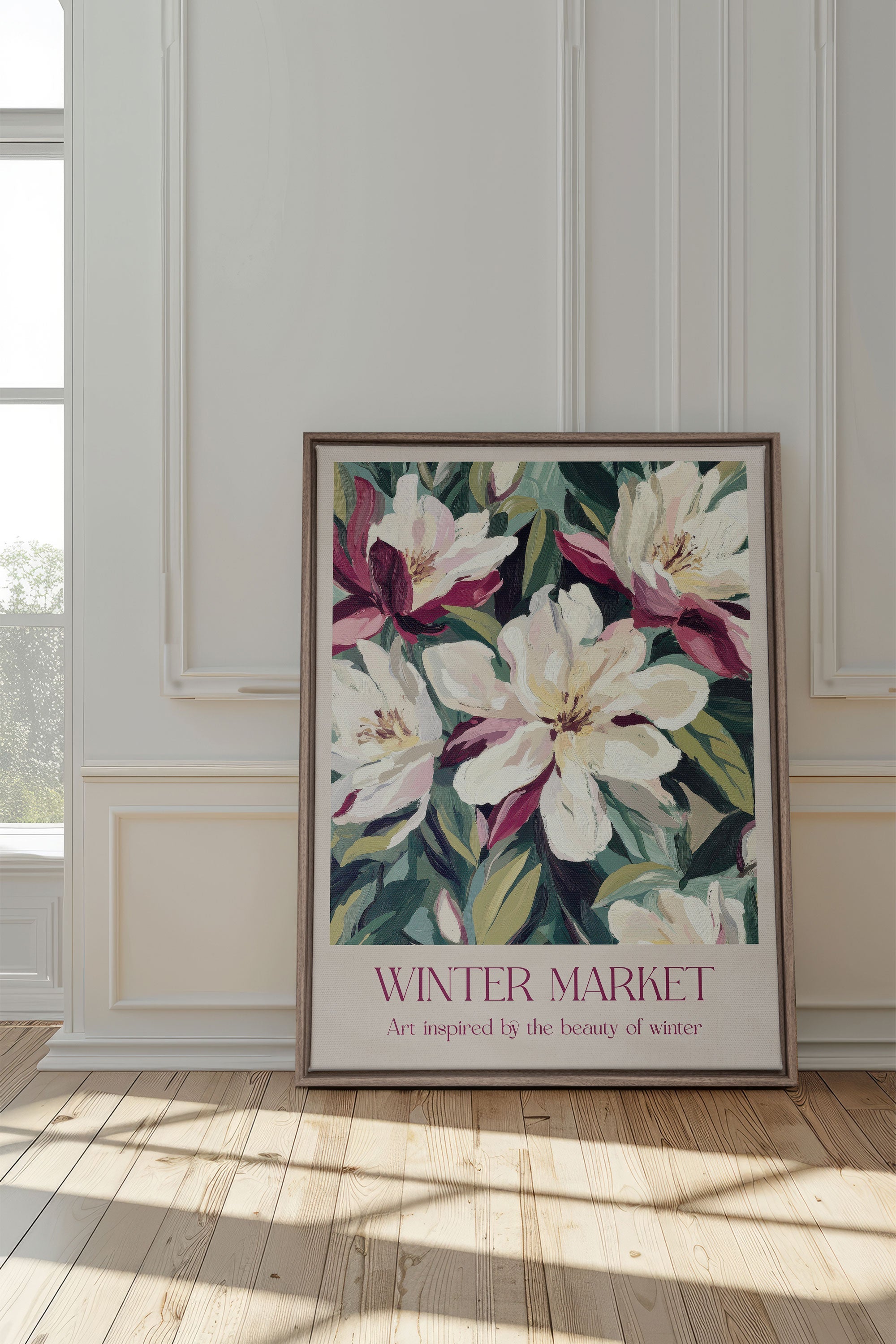 OLEKA CANVAS - MARCHÉ HIVERNAL II, Oeuvre sur toile étirée, encadré Brun Chêne