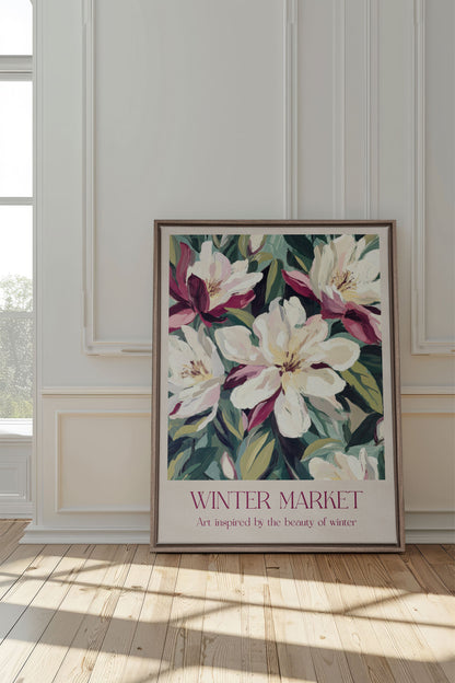 OLEKA CANVAS - MARCHÉ HIVERNAL II, Oeuvre sur toile étirée, encadré Brun Chêne