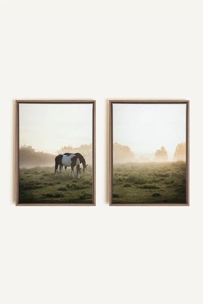 PASTURELIGHT DUO, 2 Works on stretched canvas, framed Oak Brown