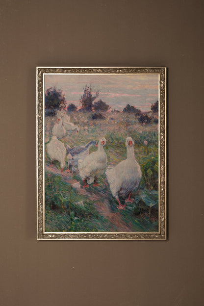 PLUMES AU VENT, Artwork on rigid canvas, framed Vintage Silver