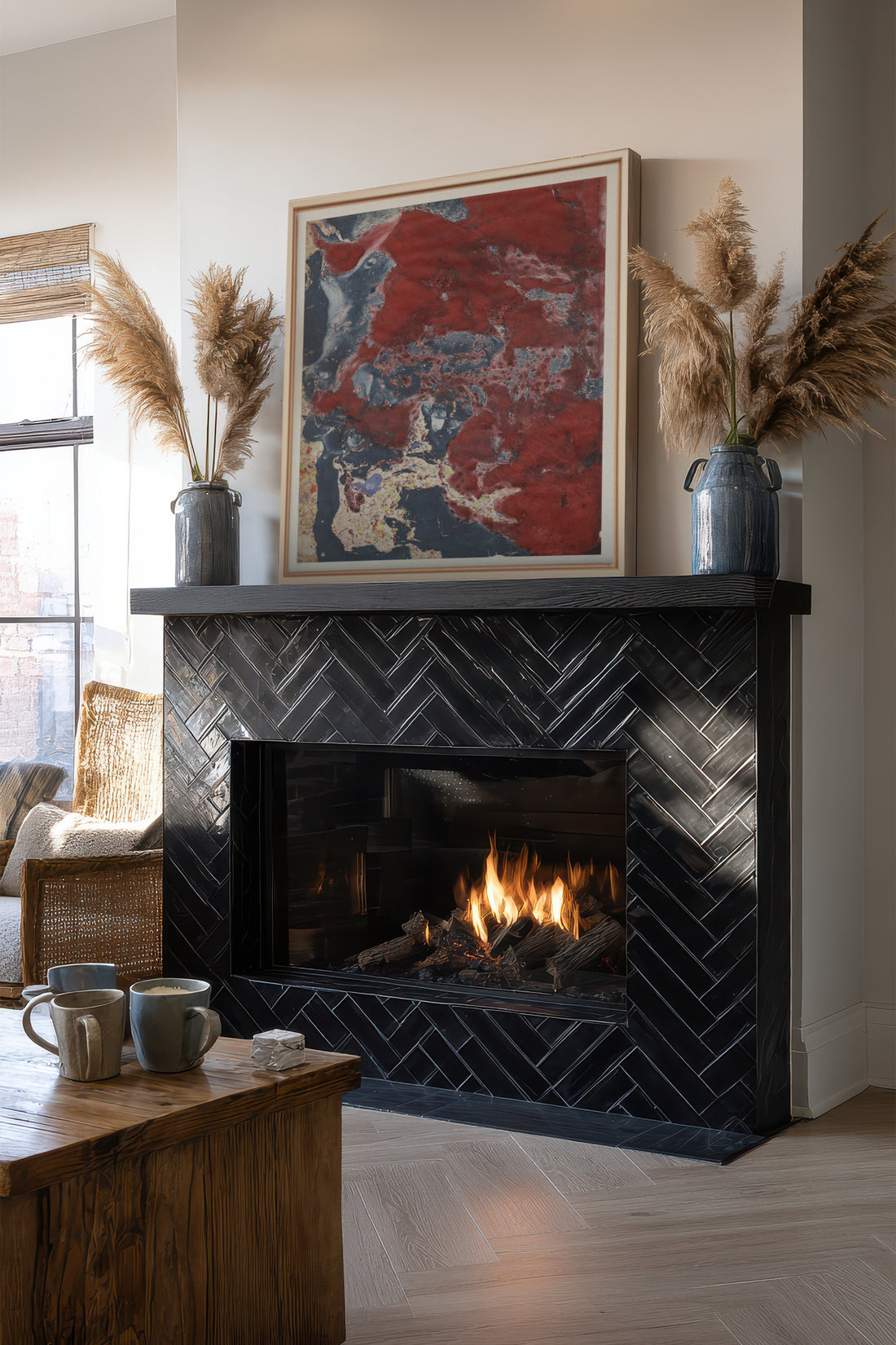 ROUGE POLAIRE, Oeuvre sur toile étirée, encadré Naturel Clair