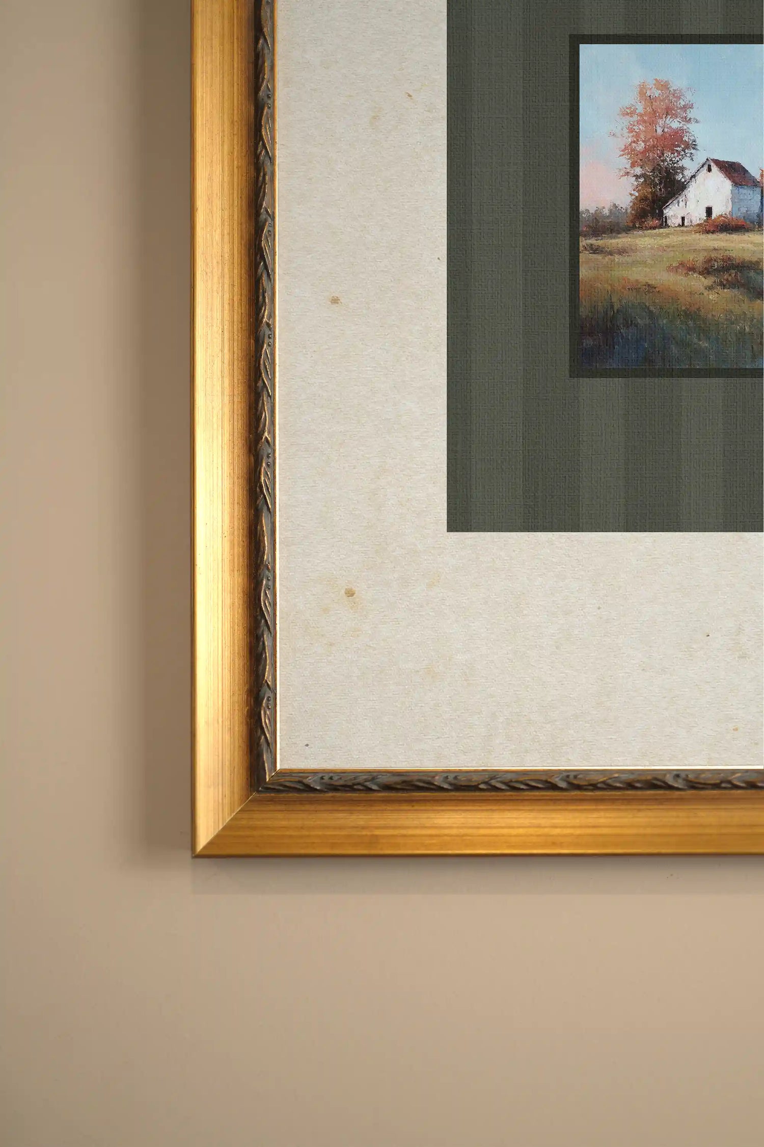 TERRE NATALE, Artwork on Rigid Canvas, Framed in Vintage Gold