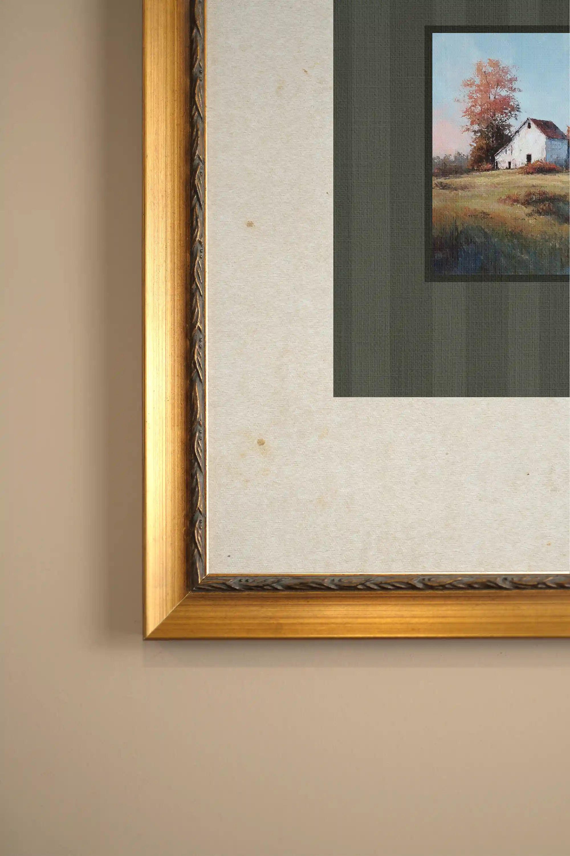 TERRE NATALE, Artwork on Rigid Canvas, Framed in Vintage Gold