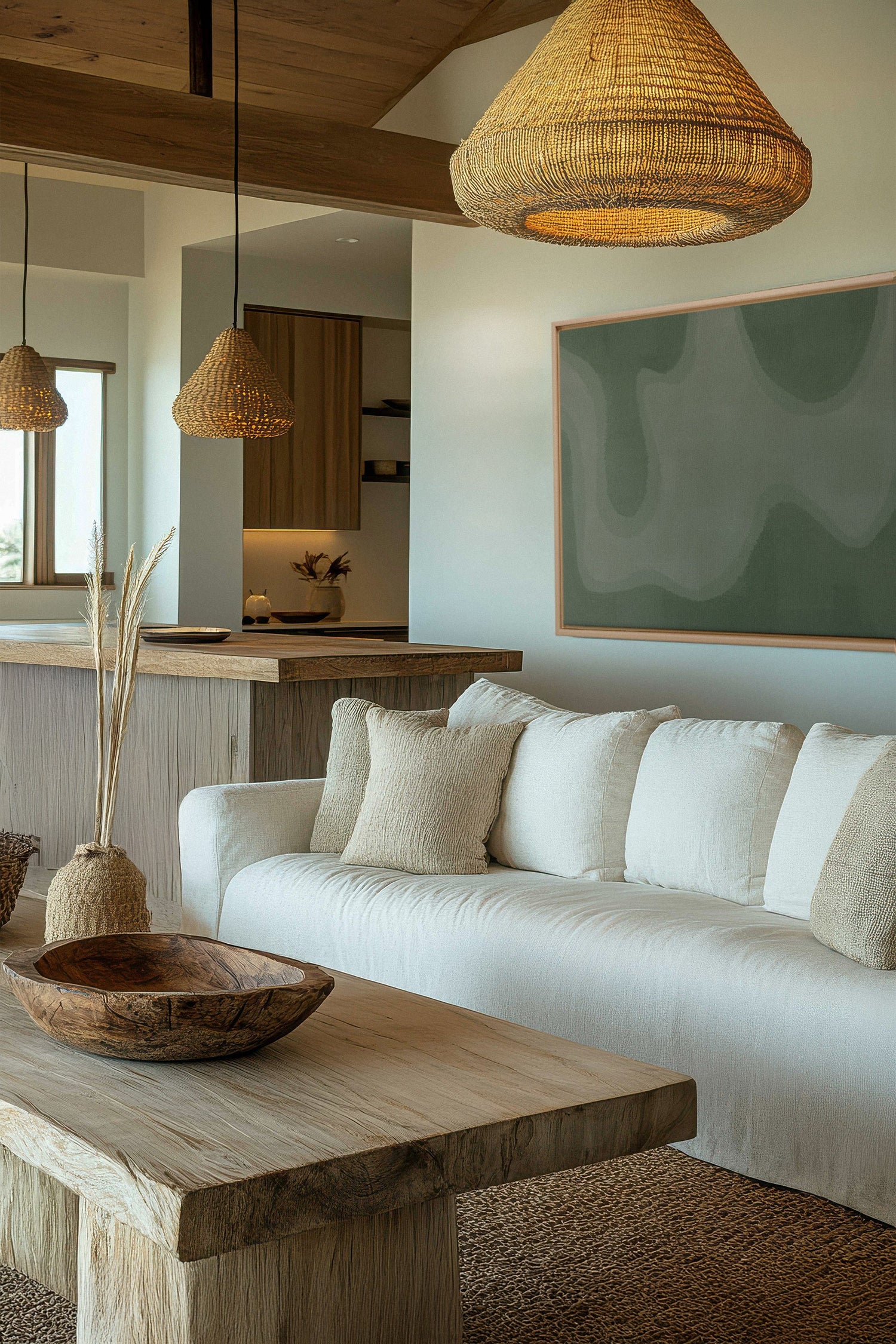 OLEKA CANVAS - WAVES OF SERENITY, Oeuvre sur toile étirée, encadré Naturel Clair