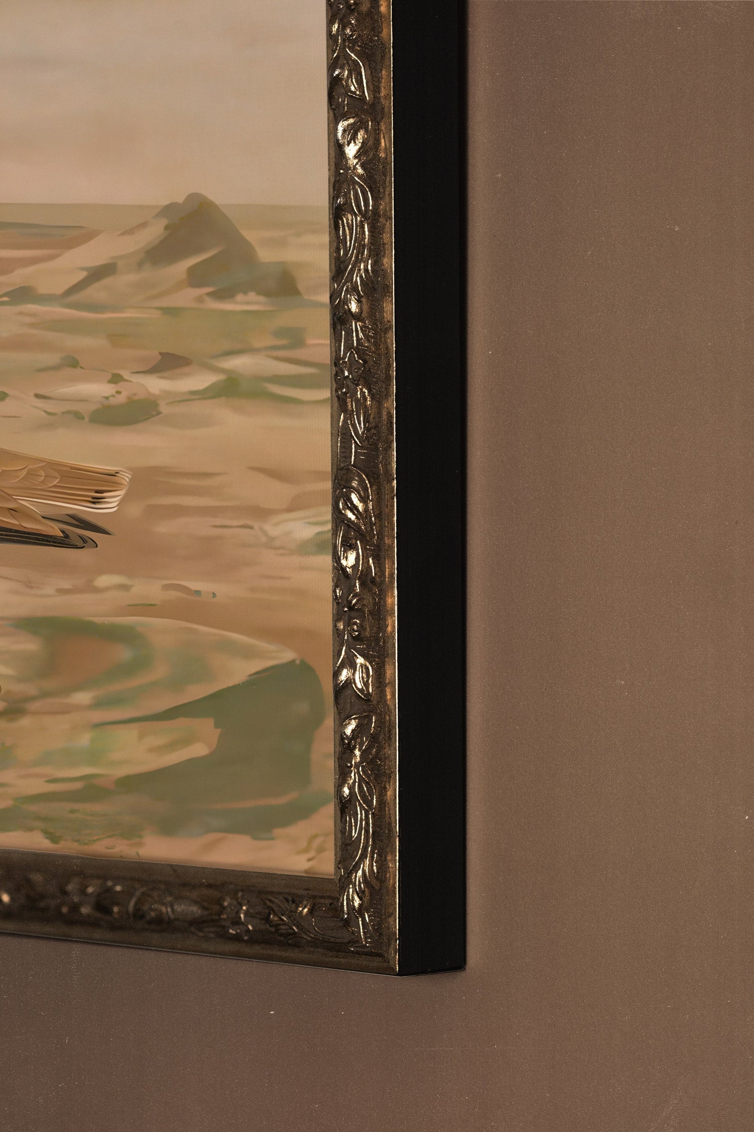 OISEAUX DE SABLE, Oeuvre sur toile rigide, encadré Vintage Argent