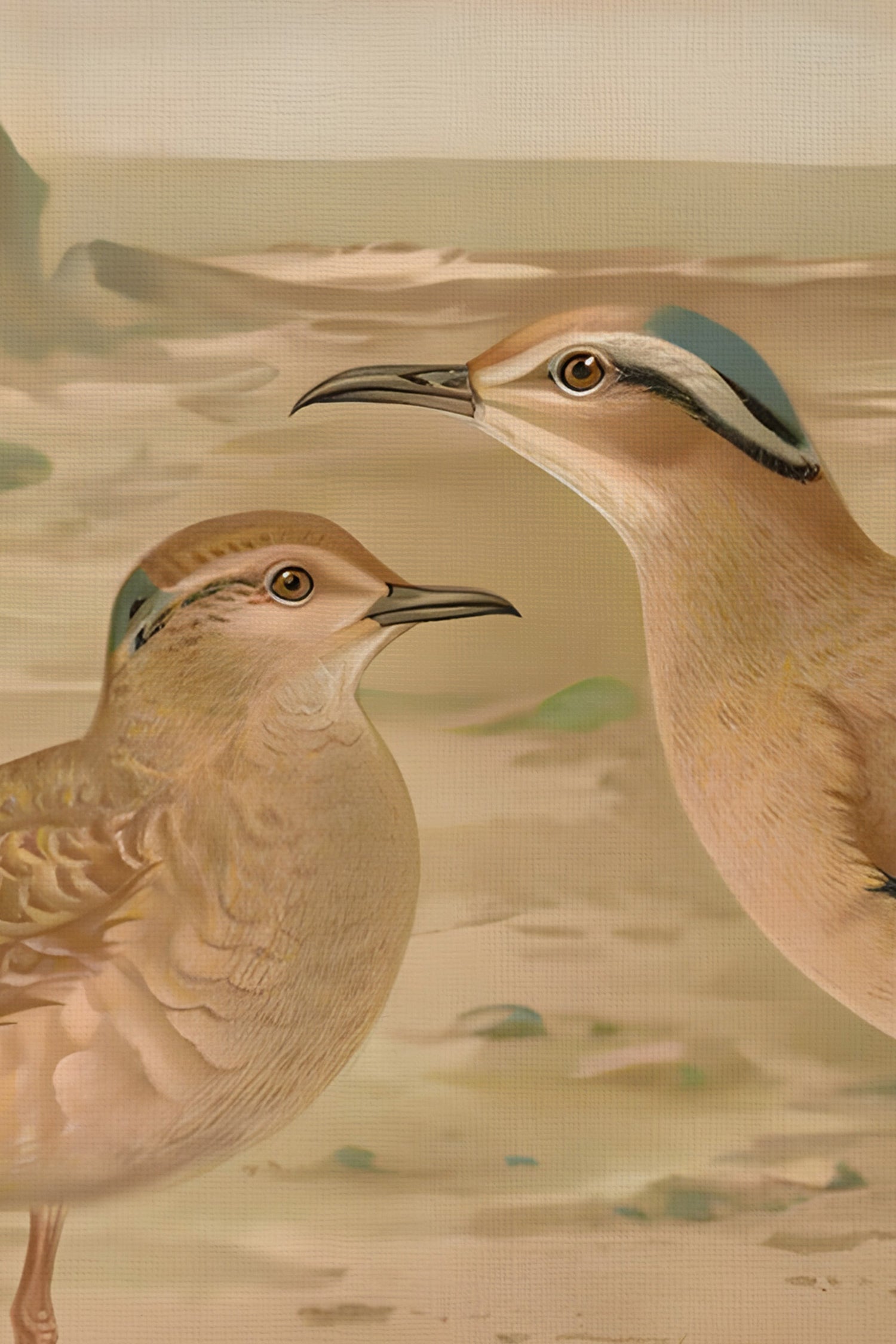 OISEAUX DE SABLE, Oeuvre sur toile rigide, encadré Vintage Argent