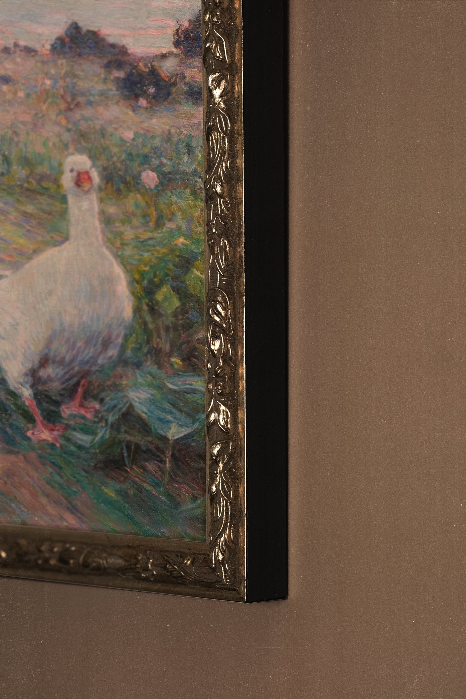 PLUMES AU VENT, Artwork on rigid canvas, framed Vintage Silver