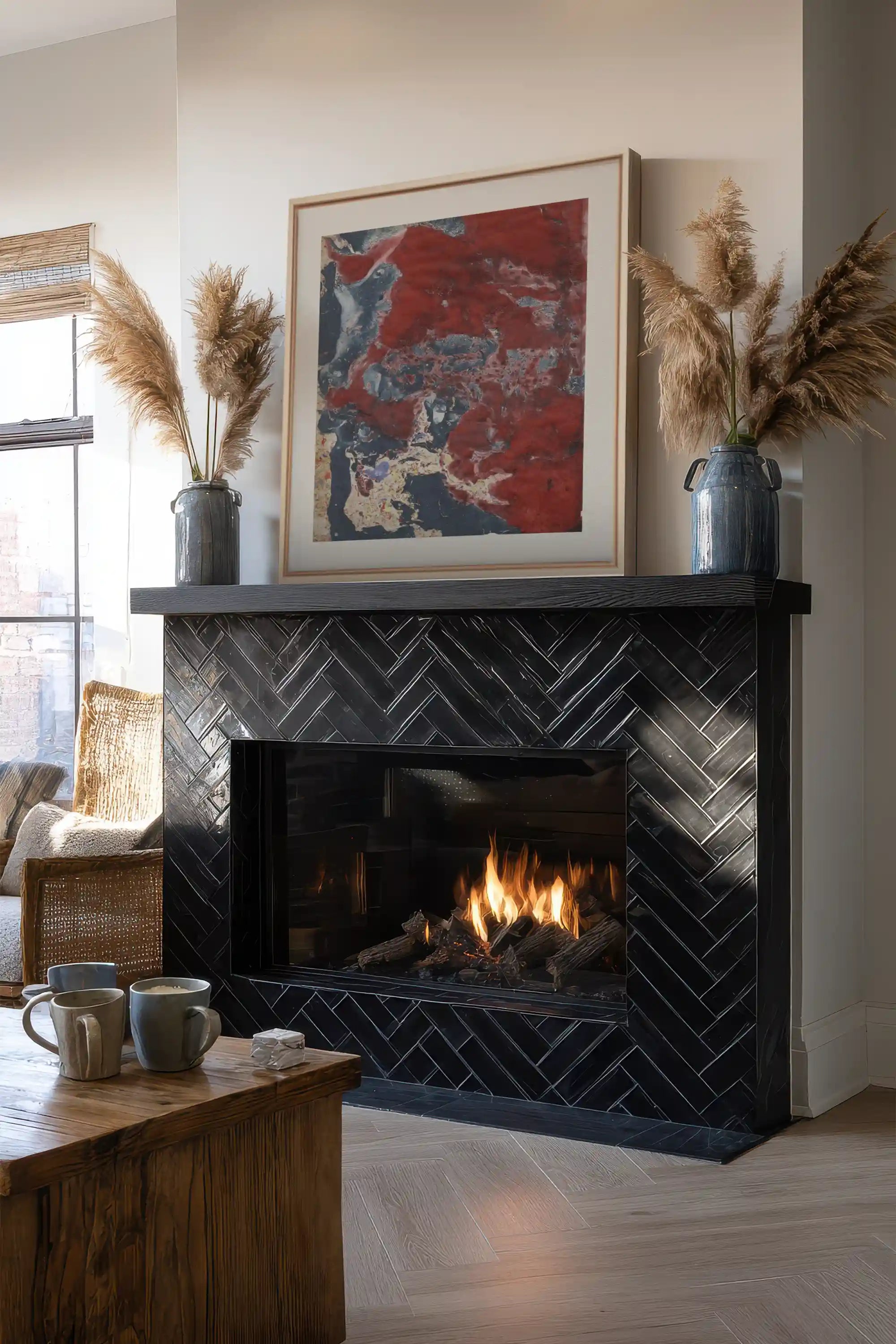 ROUGE POLAIRE, Oeuvre sur toile étirée, encadré Naturel Clair