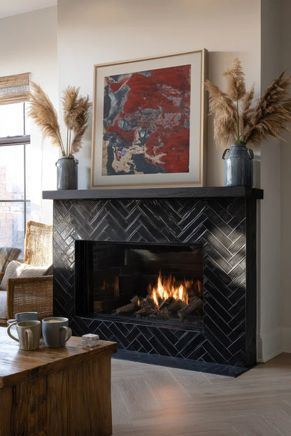 ROUGE POLAIRE, Oeuvre sur toile étirée, encadré Naturel Clair