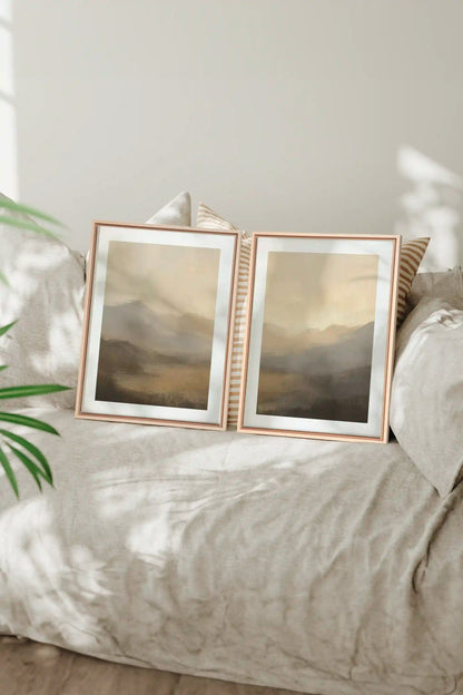 VEILED PEAKS DUO, 2 Works on stretched canvas, framed Naturel Clair