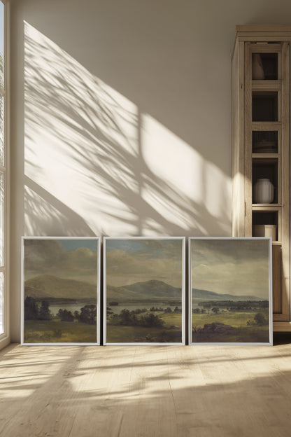 OLEKA CANVAS - TRIO DES SAISONS DOUCES, 3 Oeuvres sur toile étirée, encadré Blanc