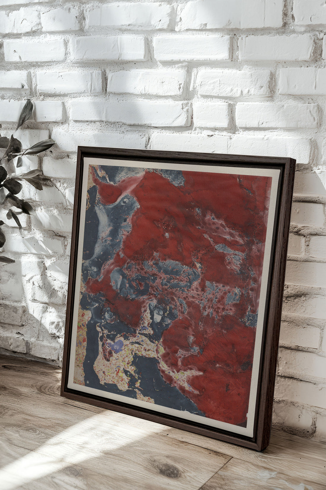 ROUGE POLAIRE, Oeuvre sur toile étirée, encadré Brun Noyer