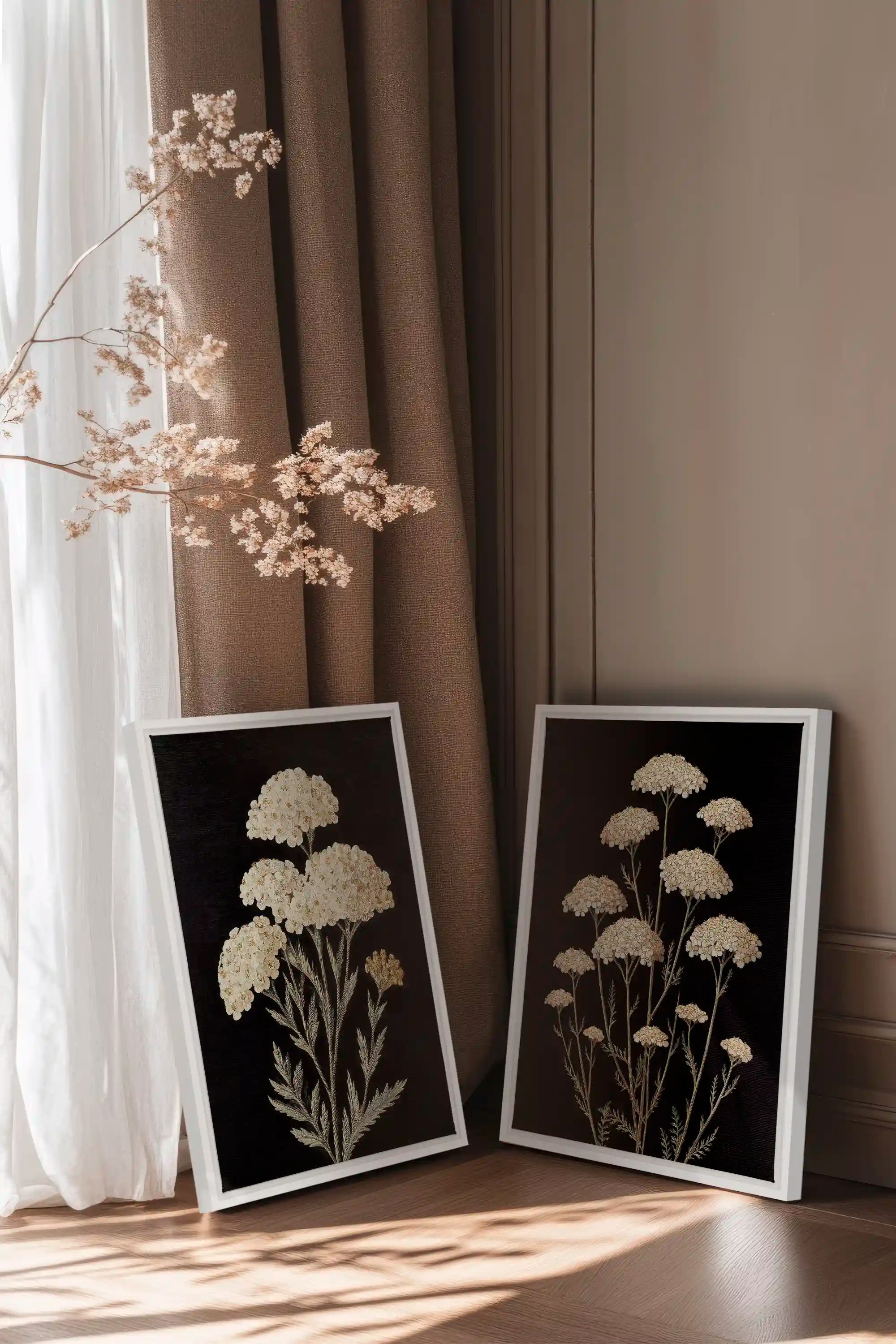 DUO SATINS DES CHAMPS, 2 Oeuvres sur toile étirée, encadré Blanc