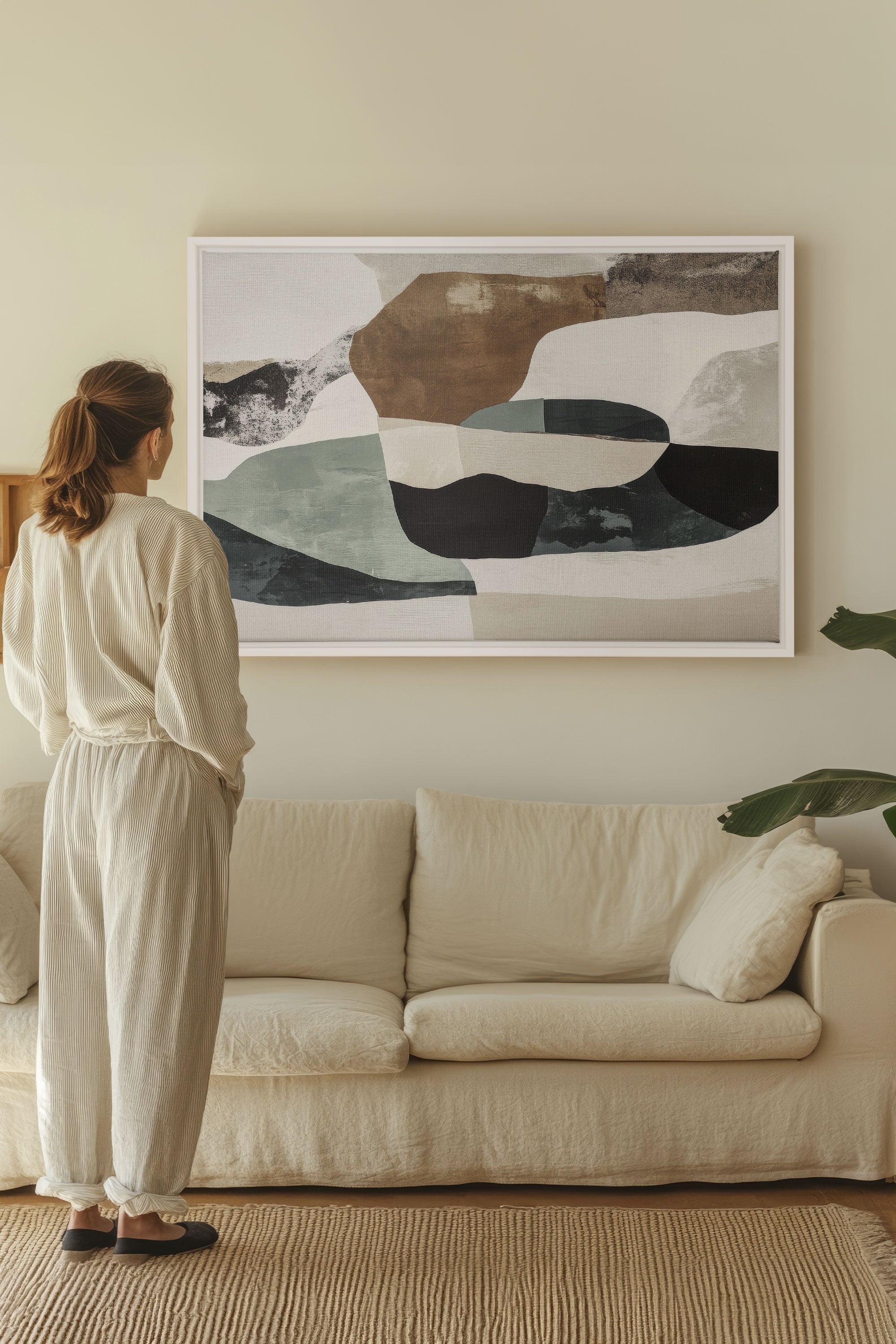 OLEKA CANVAS - FRAGMENTS NATURELS, Oeuvre sur toile étirée, encadré Blanc