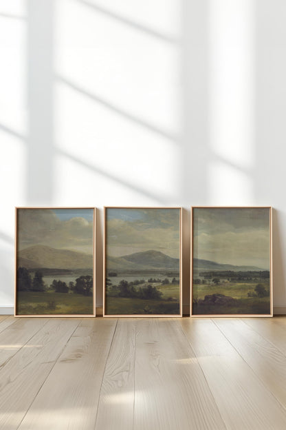 OLEKA CANVAS - TRIO DES SAISONS DOUCES, 3 Oeuvres sur toile étirée, encadré Naturel Clair