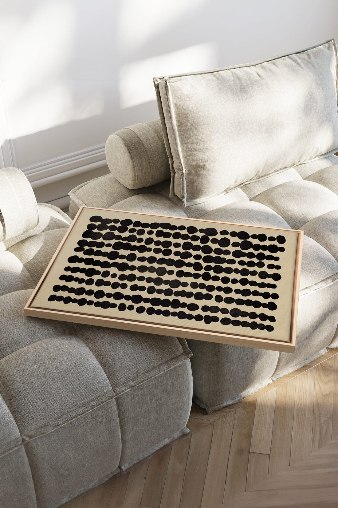 OLEKA CANVAS - SHADOW SCRIPT, Oeuvre sur toile étirée, encadré Naturel Clair