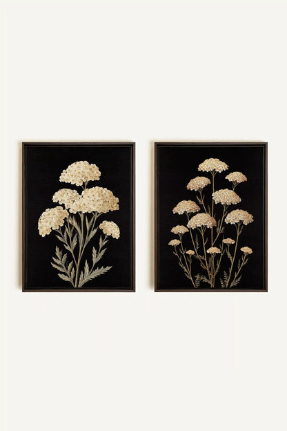 DUO SATINS DES CHAMPS, 2 Oeuvres sur toile étirée, encadré Brun Noyer