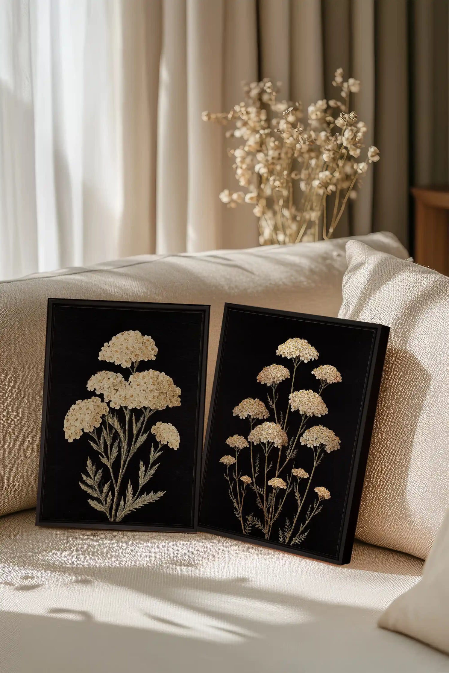 DUO SATINS DES CHAMPS, 2 Works on stretched canvas, framed Black