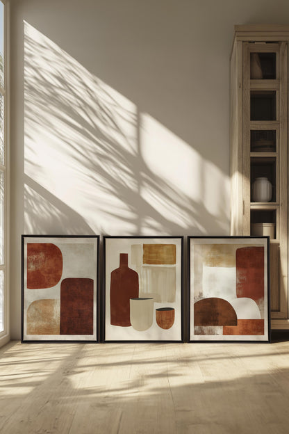 OLEKA CANVAS - EARTHLY CRAFT TRIO, 3 Oeuvres sur toile étirée, encadré Noir