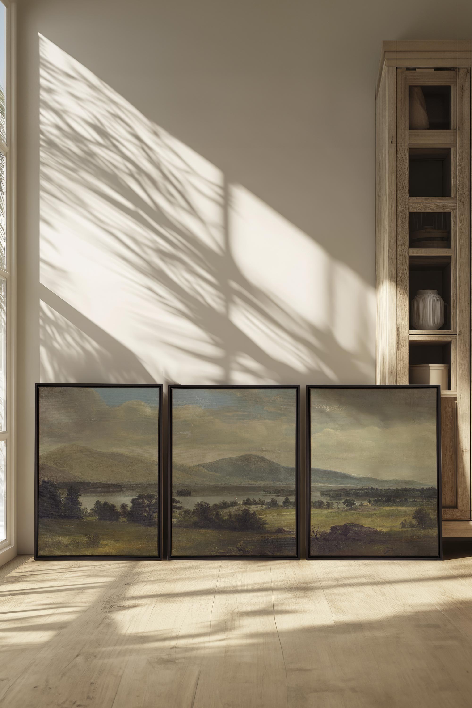 OLEKA CANVAS - TRIO DES SAISONS DOUCES, 3 Oeuvres sur toile étirée, encadré Noir