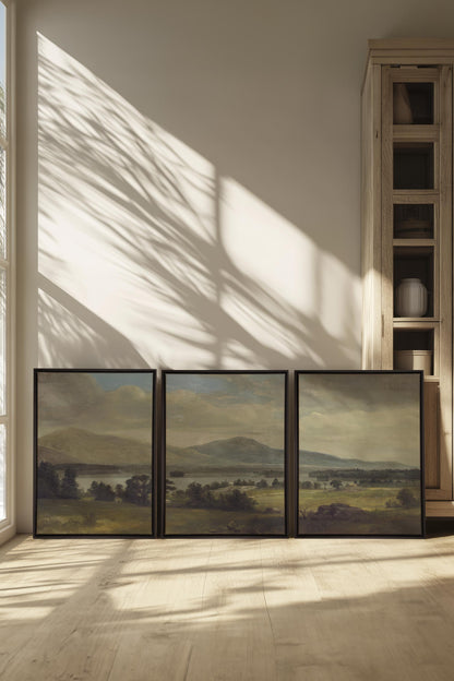 OLEKA CANVAS - TRIO DES SAISONS DOUCES, 3 Oeuvres sur toile étirée, encadré Noir