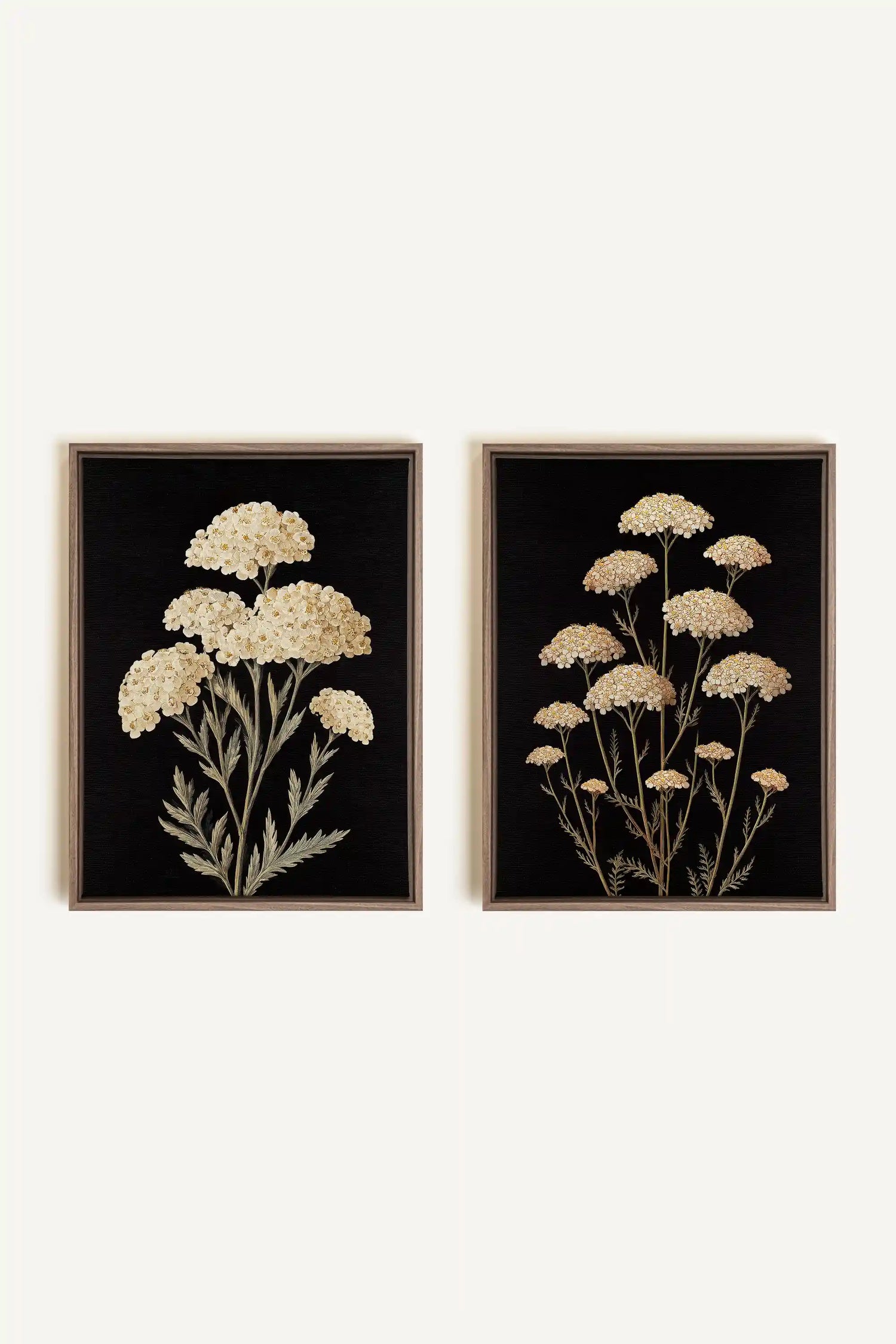 DUO SATINS DES CHAMPS, 2 Works on stretched canvas, framed Oak Brown