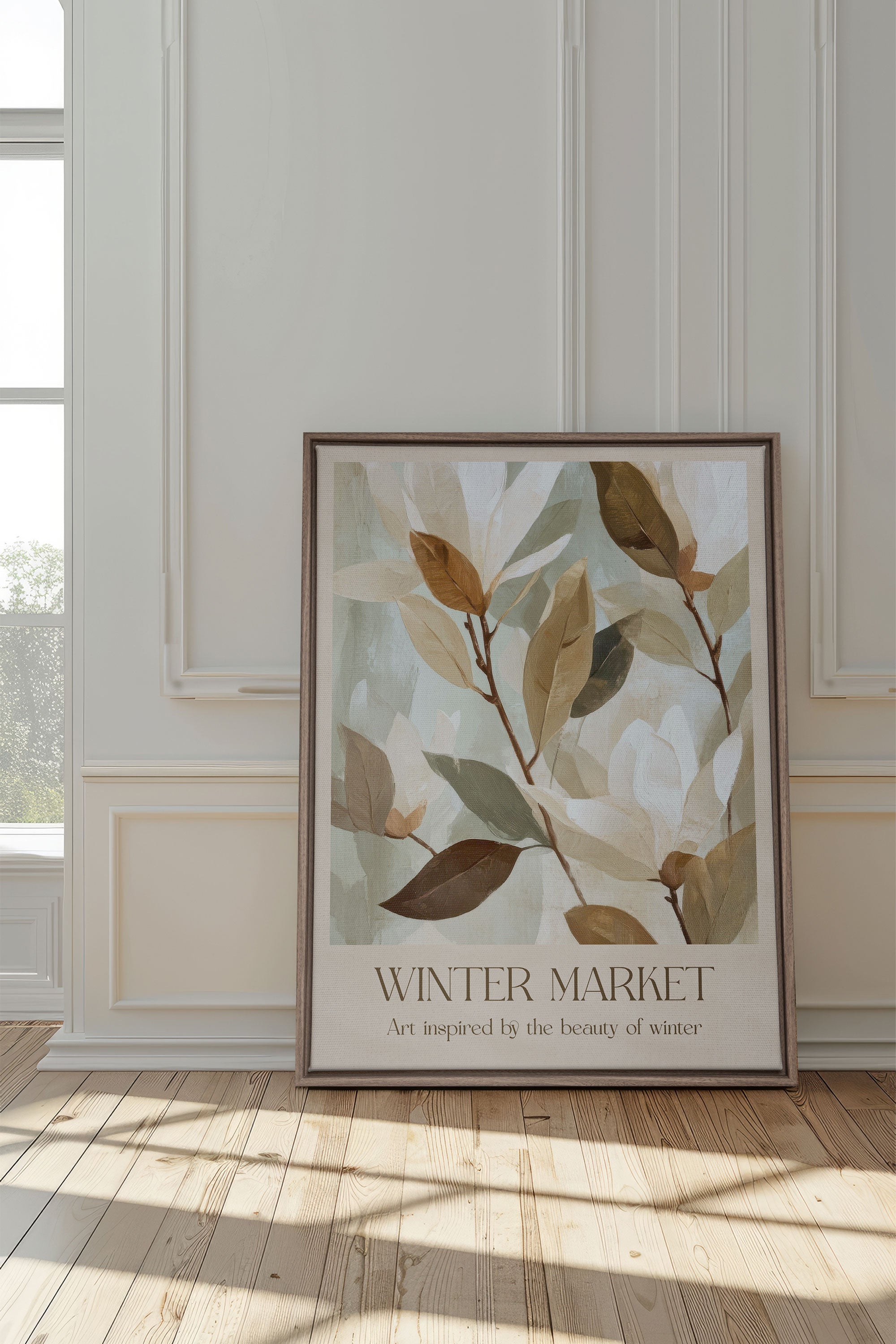 OLEKA CANVAS - MARCHÉ HIVERNAL III, Oeuvre sur toile étirée, encadré Brun Chêne