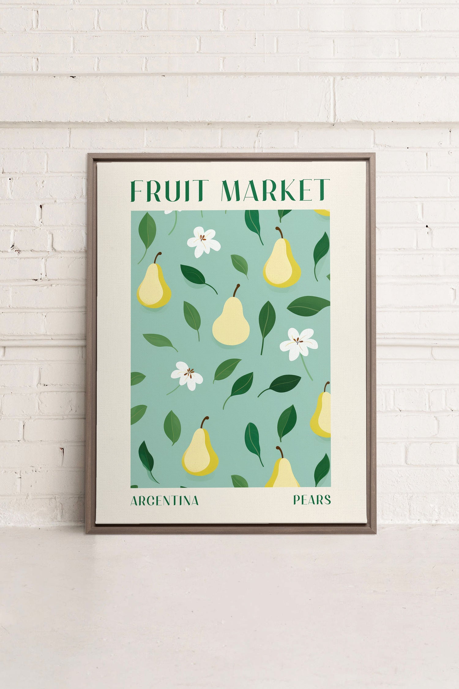 OLEKA CANVAS - PEARS, Oeuvre sur toile étirée, encadré Brun Chêne