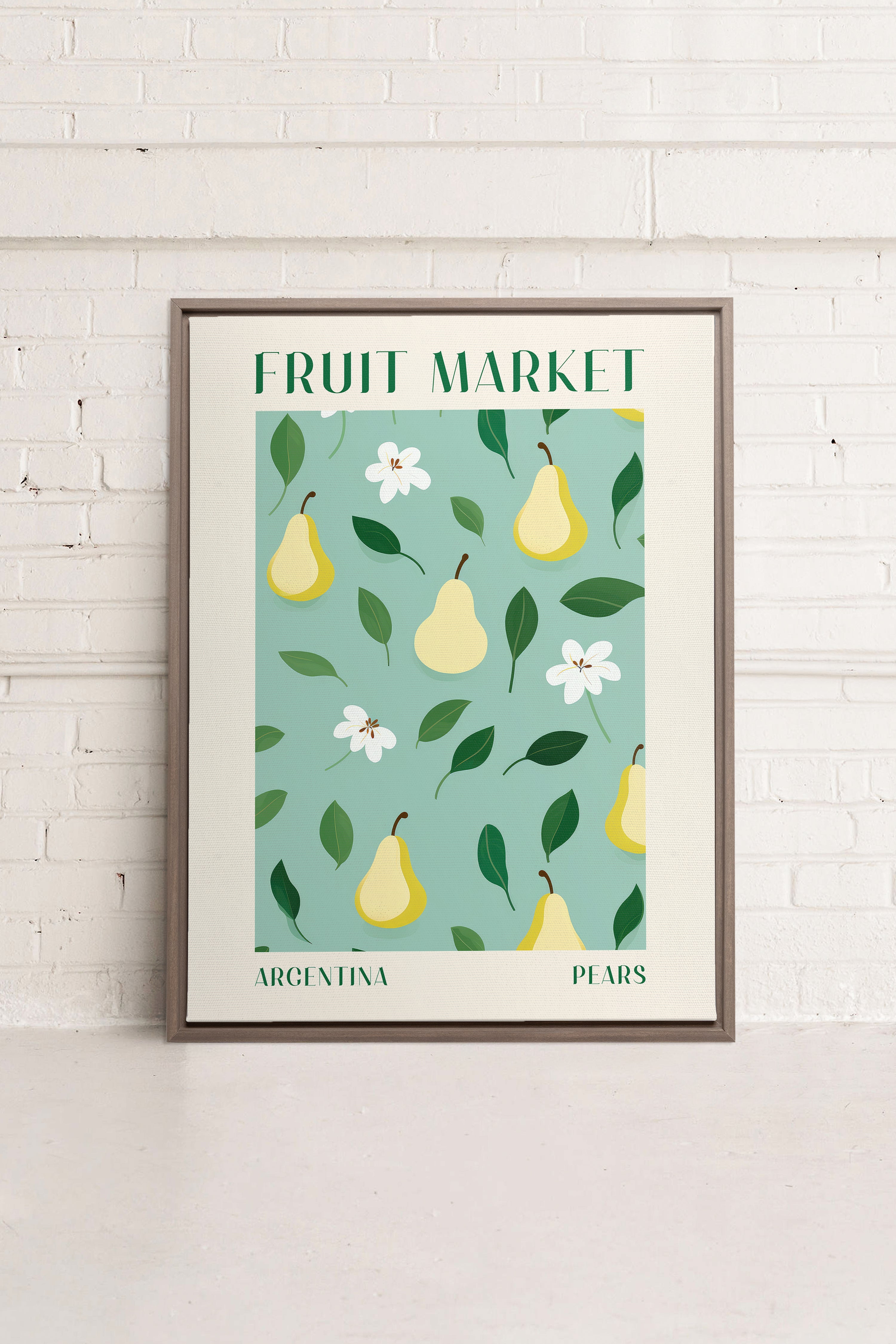 OLEKA CANVAS - PEARS, Oeuvre sur toile étirée, encadré Brun Chêne