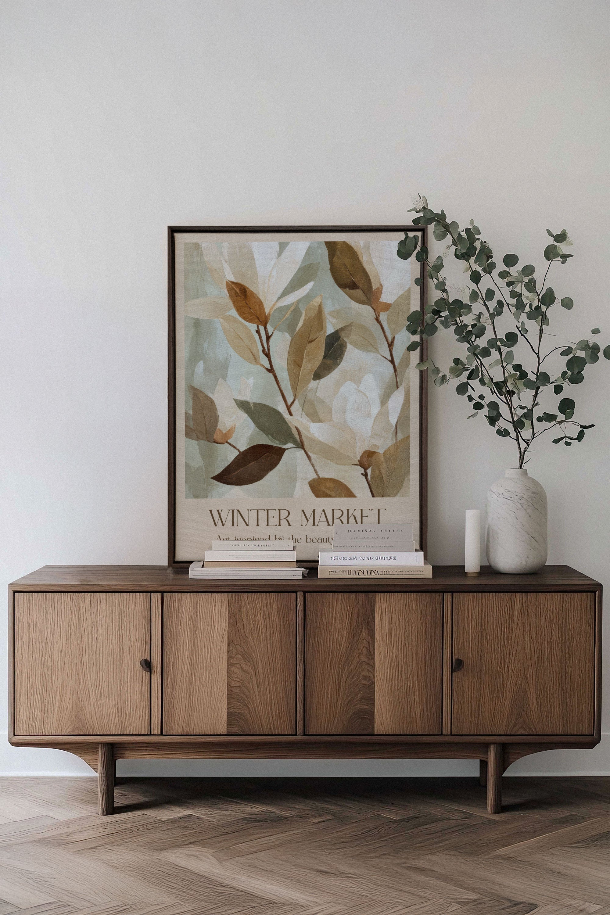 OLEKA CANVAS - MARCHÉ HIVERNAL III, Oeuvre sur toile étirée, encadré Brun Noyer