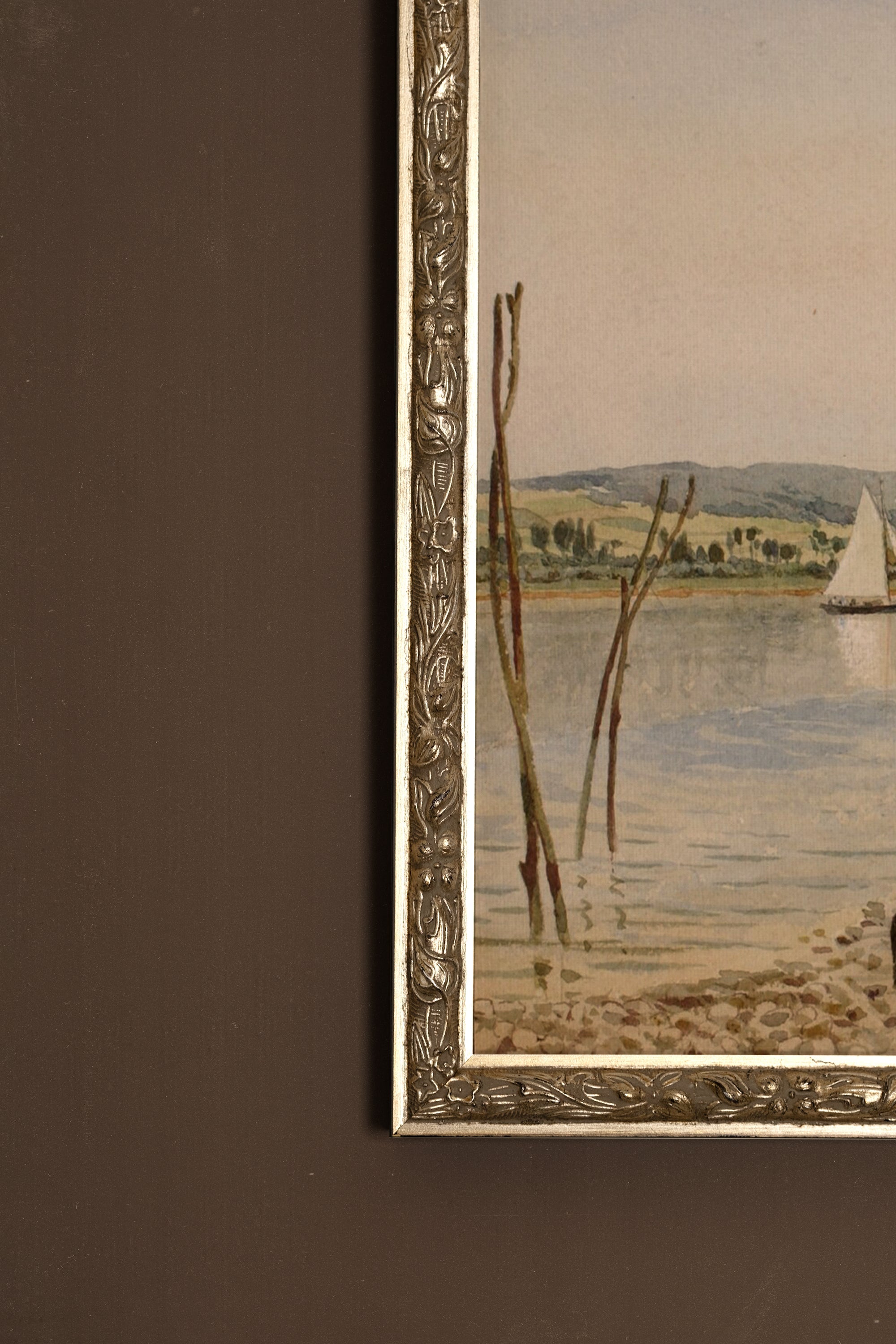 RIVES PAISIBLES, Oeuvre sur toile rigide, encadré Vintage Argent