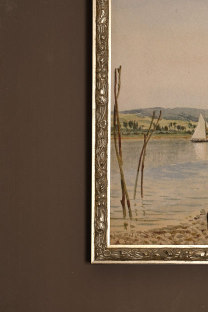 RIVES PAISIBLES, Oeuvre sur toile rigide, encadré Vintage Argent