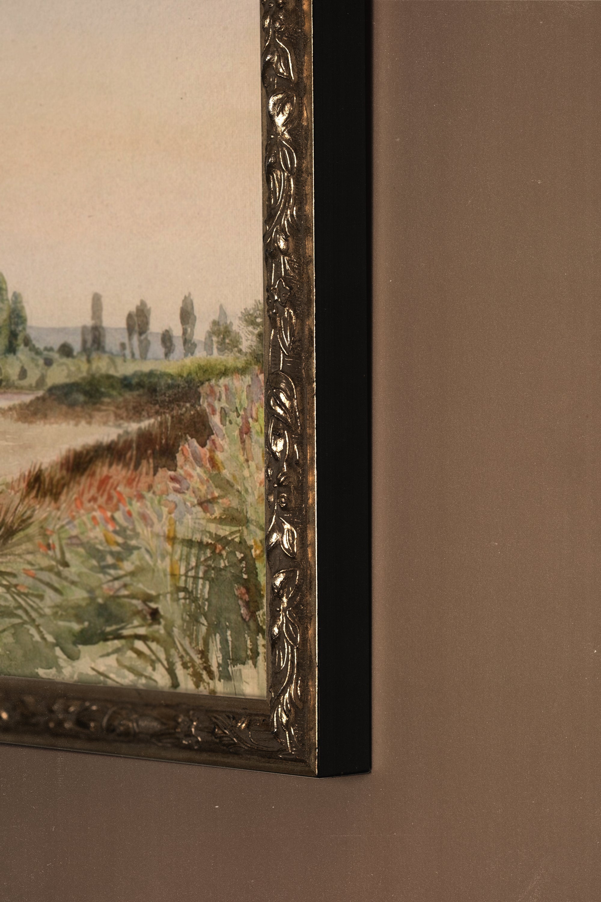 RIVES PAISIBLES, Oeuvre sur toile rigide, encadré Vintage Argent