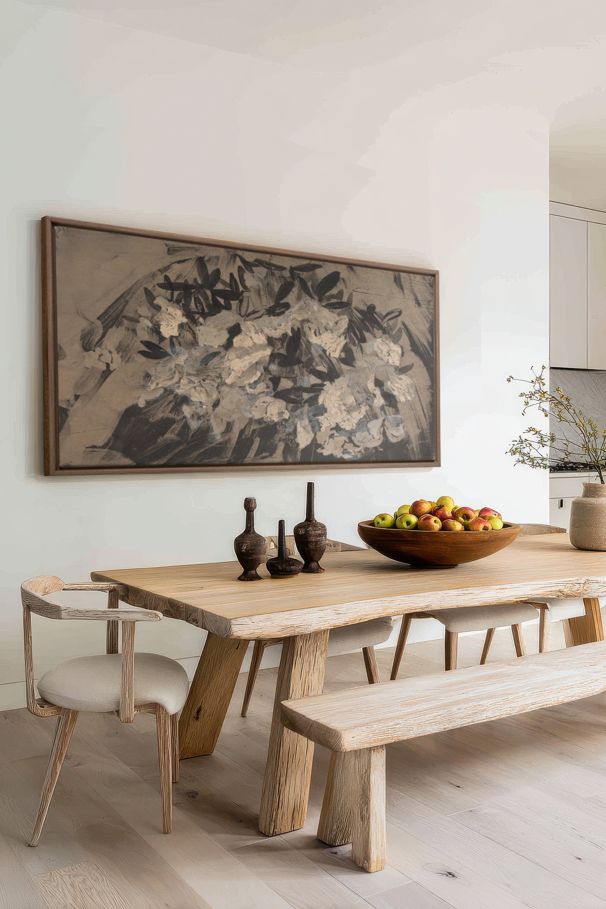 DARK BLOOM, Oeuvre sur toile étirée, encadré Brun Chêne