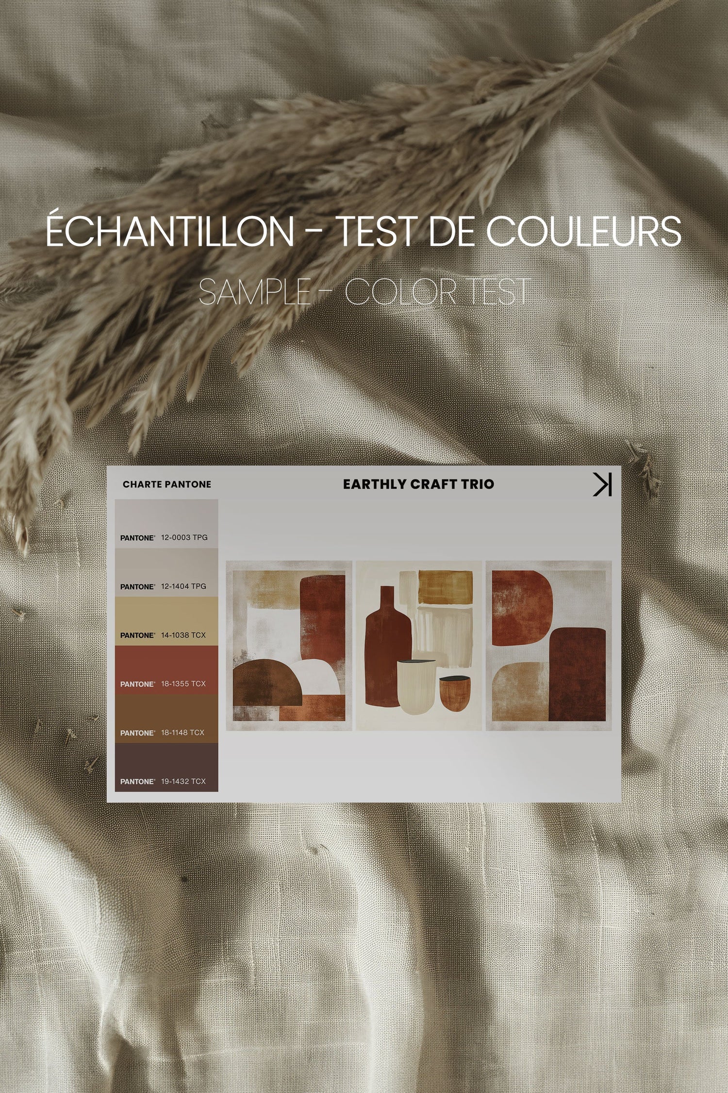 OLEKA CANVAS - EARTHLY CRAFT TRIO, 3 Oeuvres sur toile étirée, encadré Brun Noyer