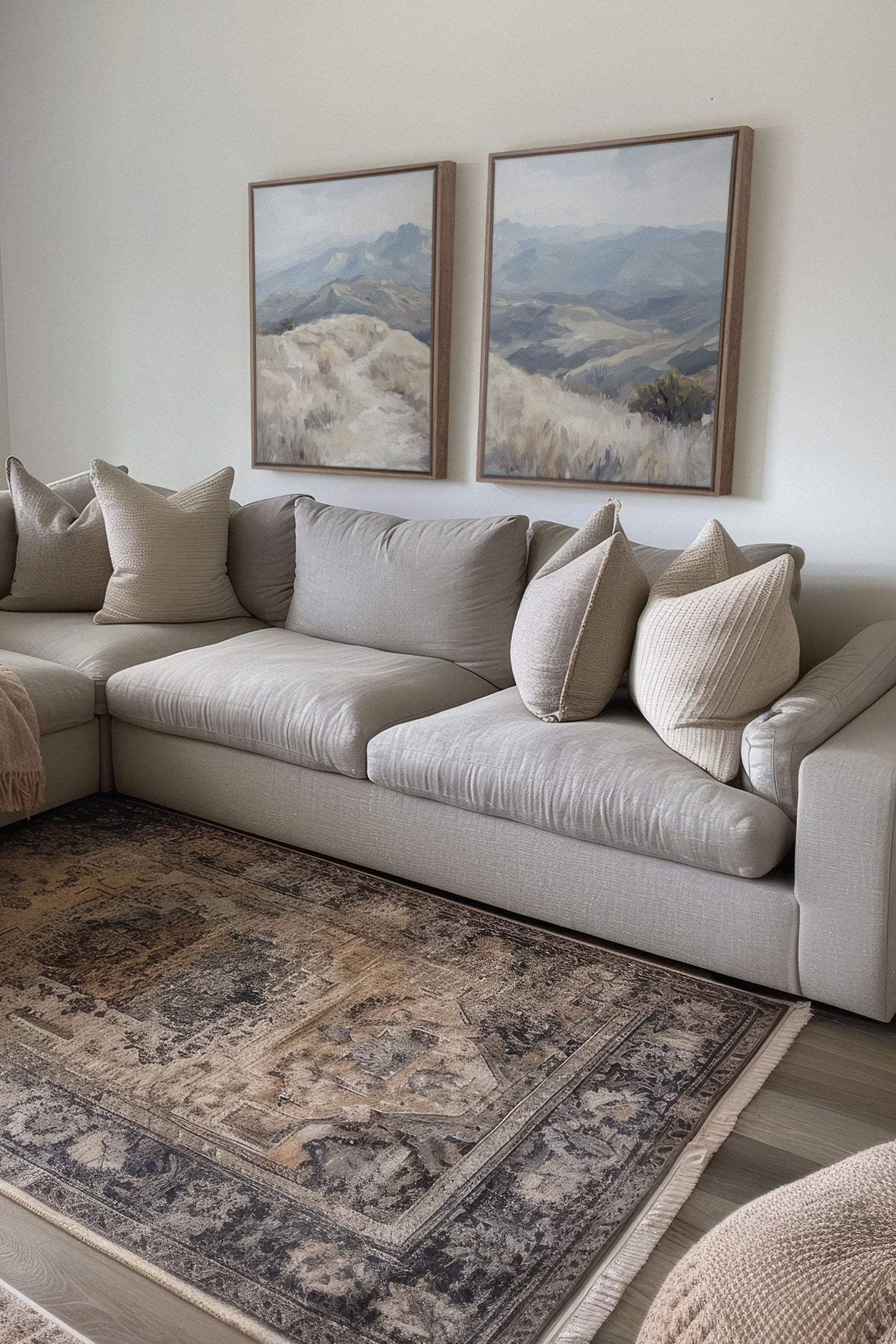 OLEKA CANVAS - ECLIPSED VALLEYS DUO, 2 Oeuvres sur toile étirée, encadré Brun Chêne