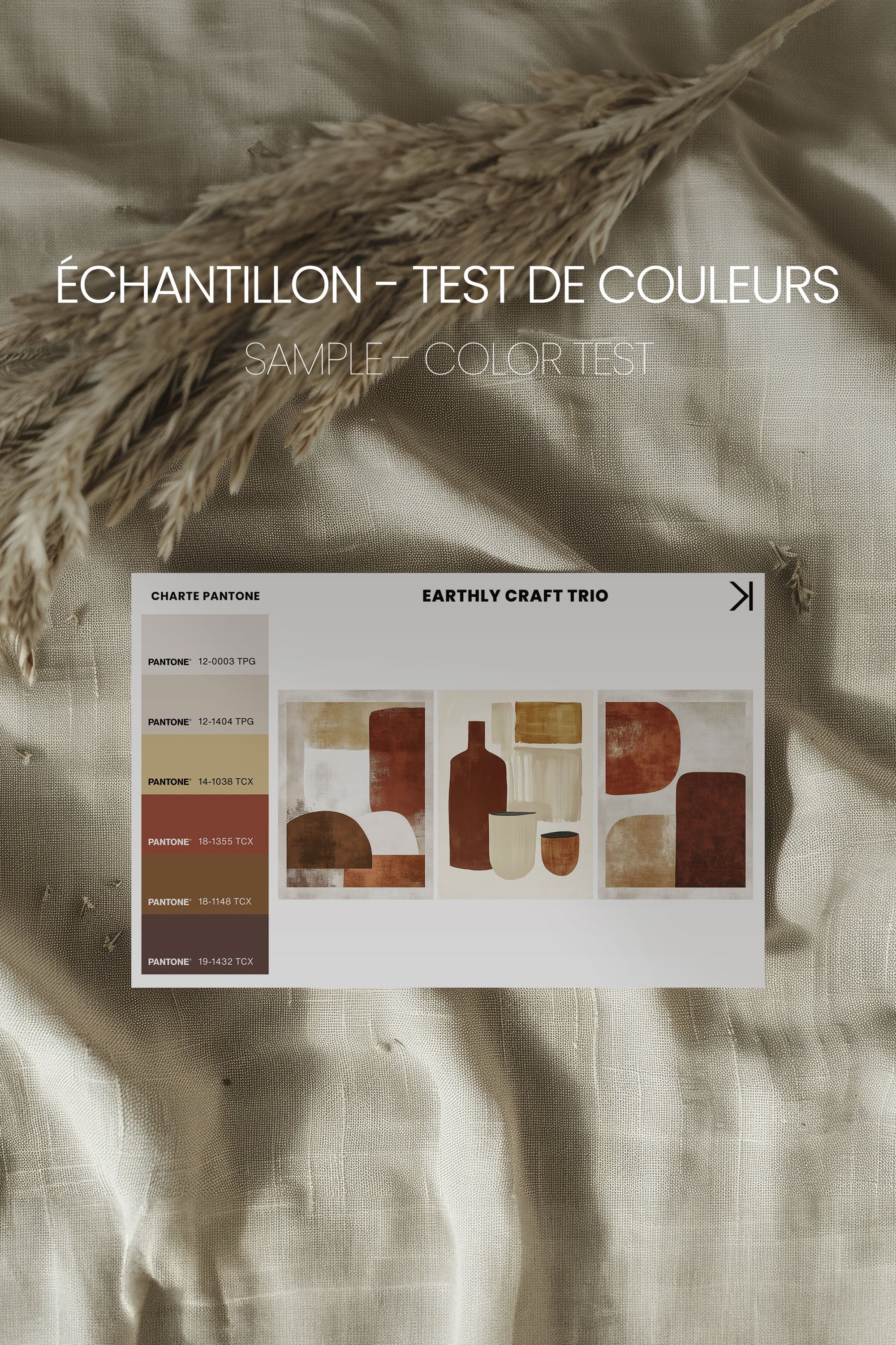 OLEKA CANVAS - EARTHLY CRAFT TRIO, 3 Oeuvres sur toile étirée, encadré Brun Chêne