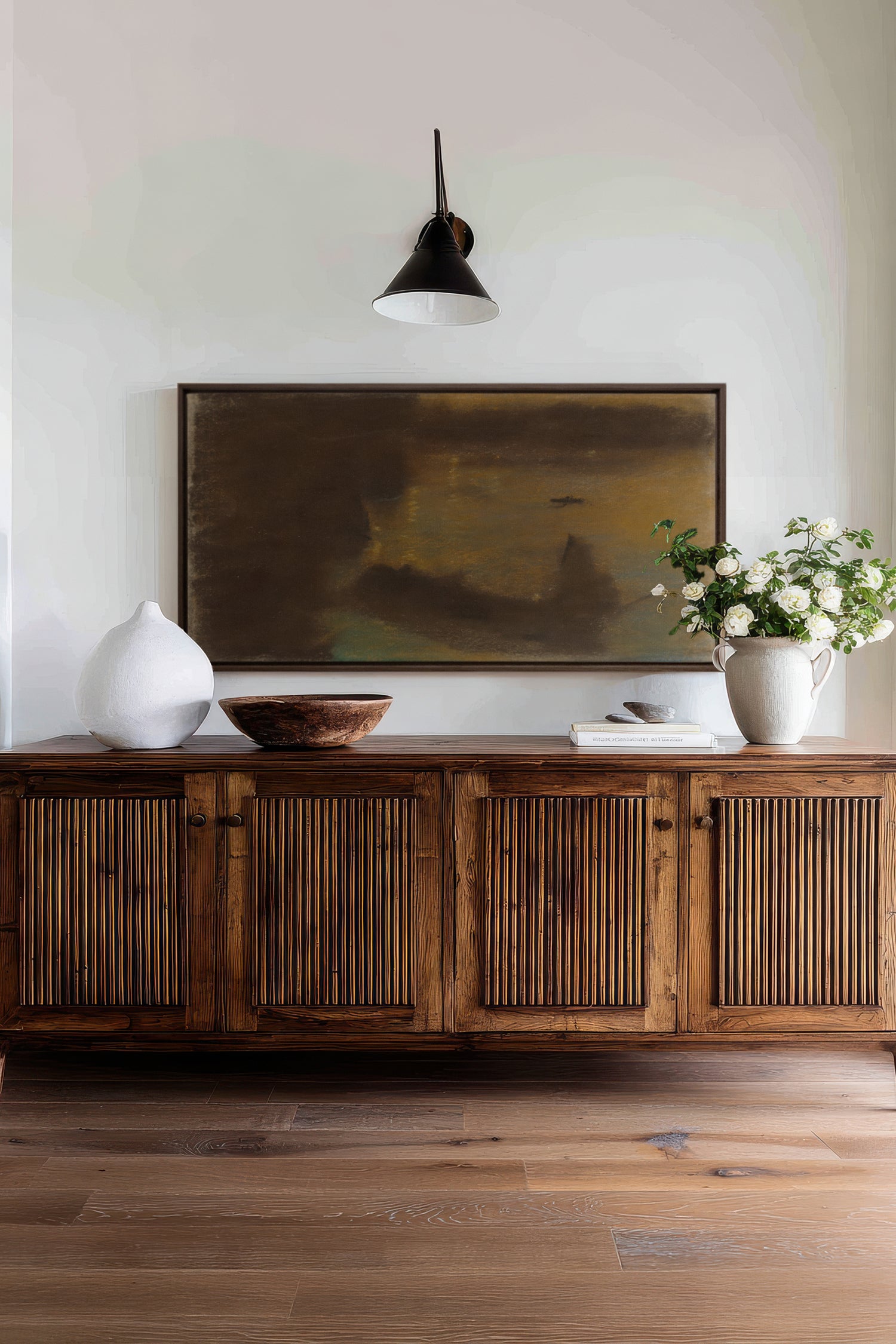 ASH GLOW, Artwork on stretched canvas, framed in Walnut Brown