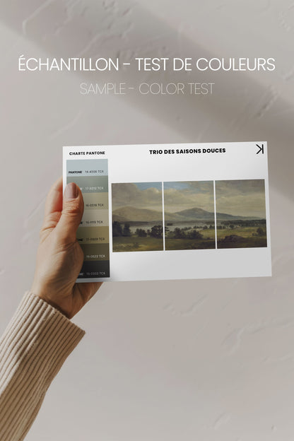 OLEKA CANVAS - TRIO DES SAISONS DOUCES, 3 Oeuvres sur toile étirée, encadré Noir