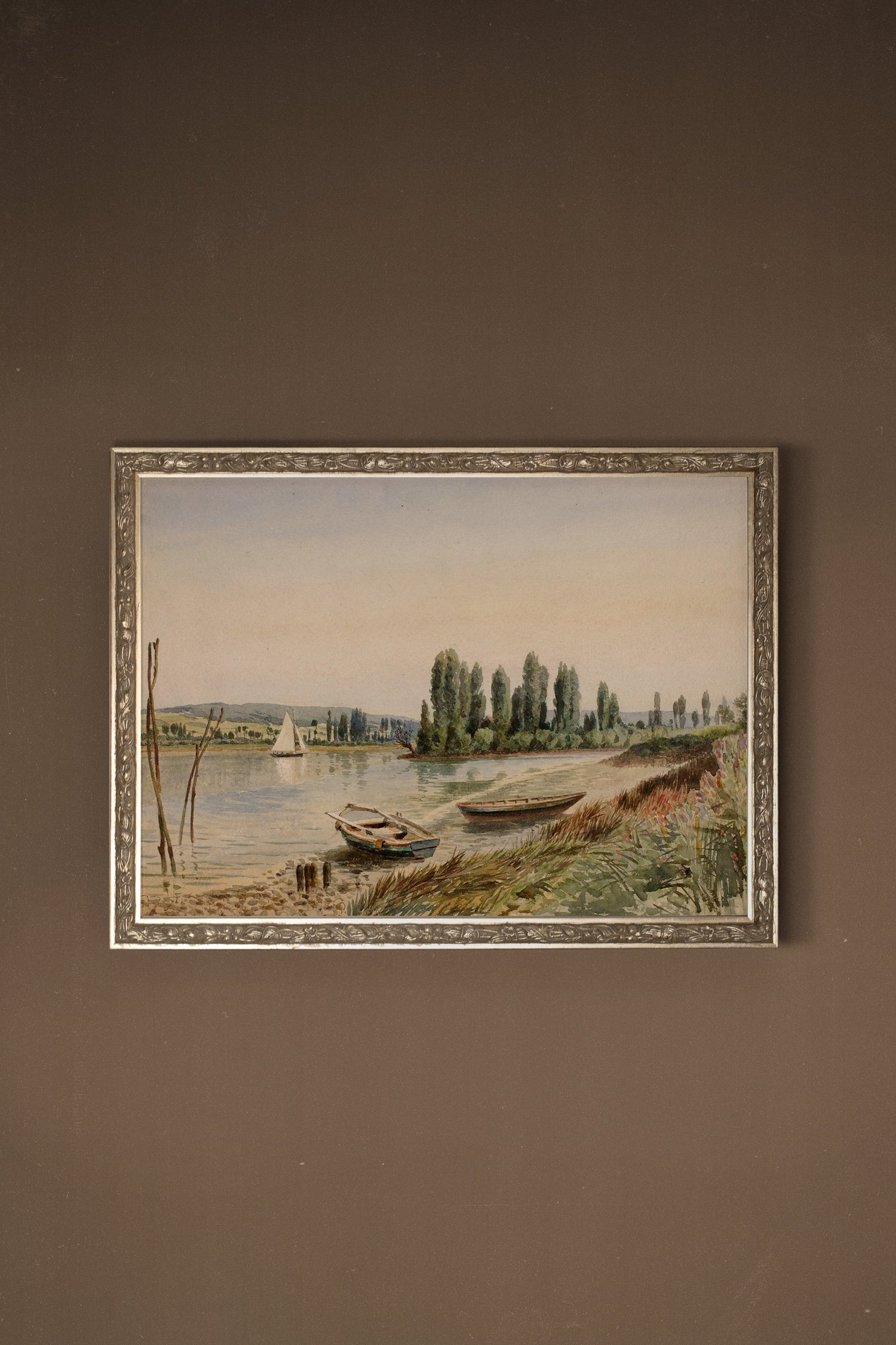 RIVES PAISIBLES, Oeuvre sur toile rigide, encadré Vintage Argent