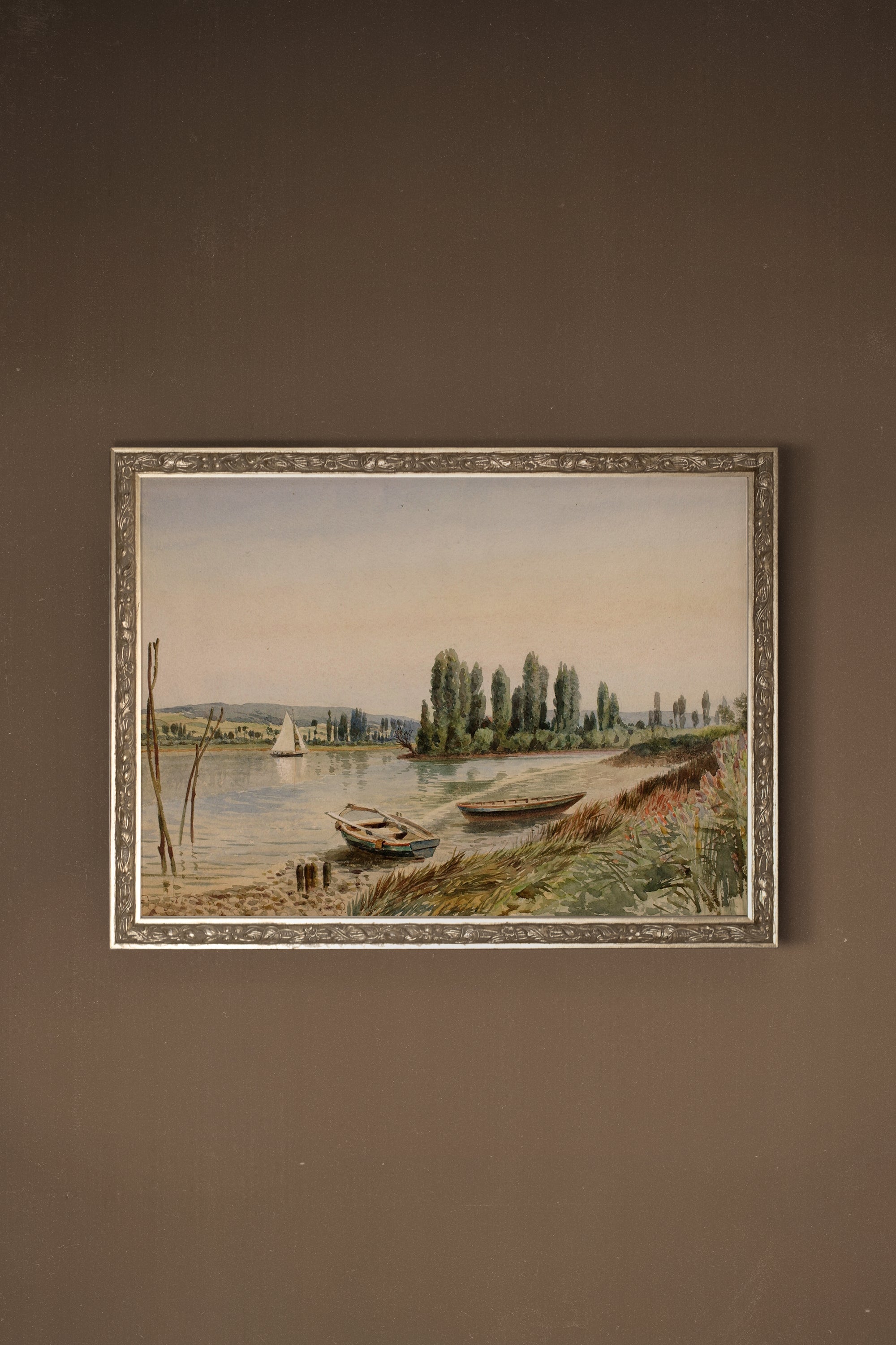 RIVES PAISIBLES, Oeuvre sur toile rigide, encadré Vintage Argent