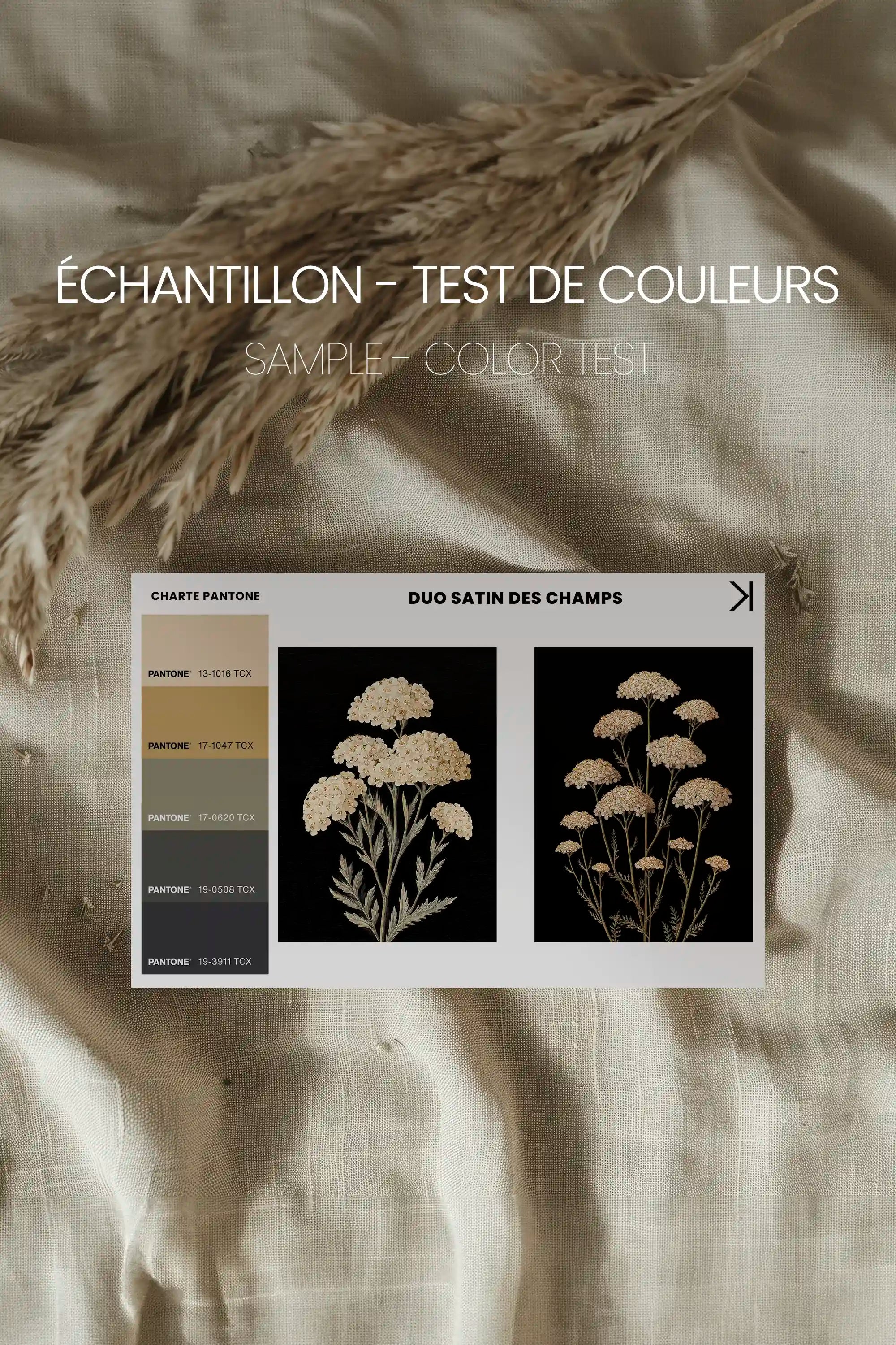 DUO SATINS DES CHAMPS, 2 Works on stretched canvas, framed Oak Brown