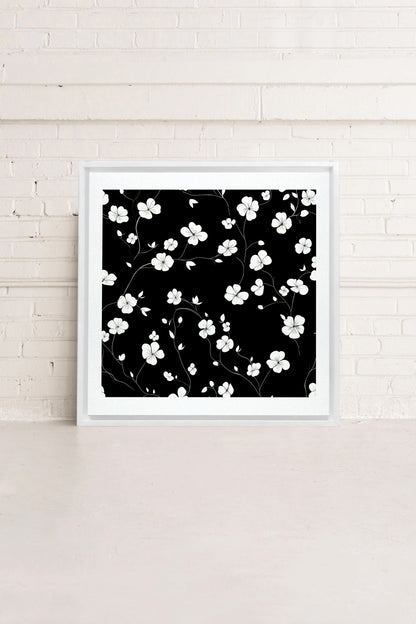NOCTURNAL BLOOMS, Artwork on stretched canvas, framed in white